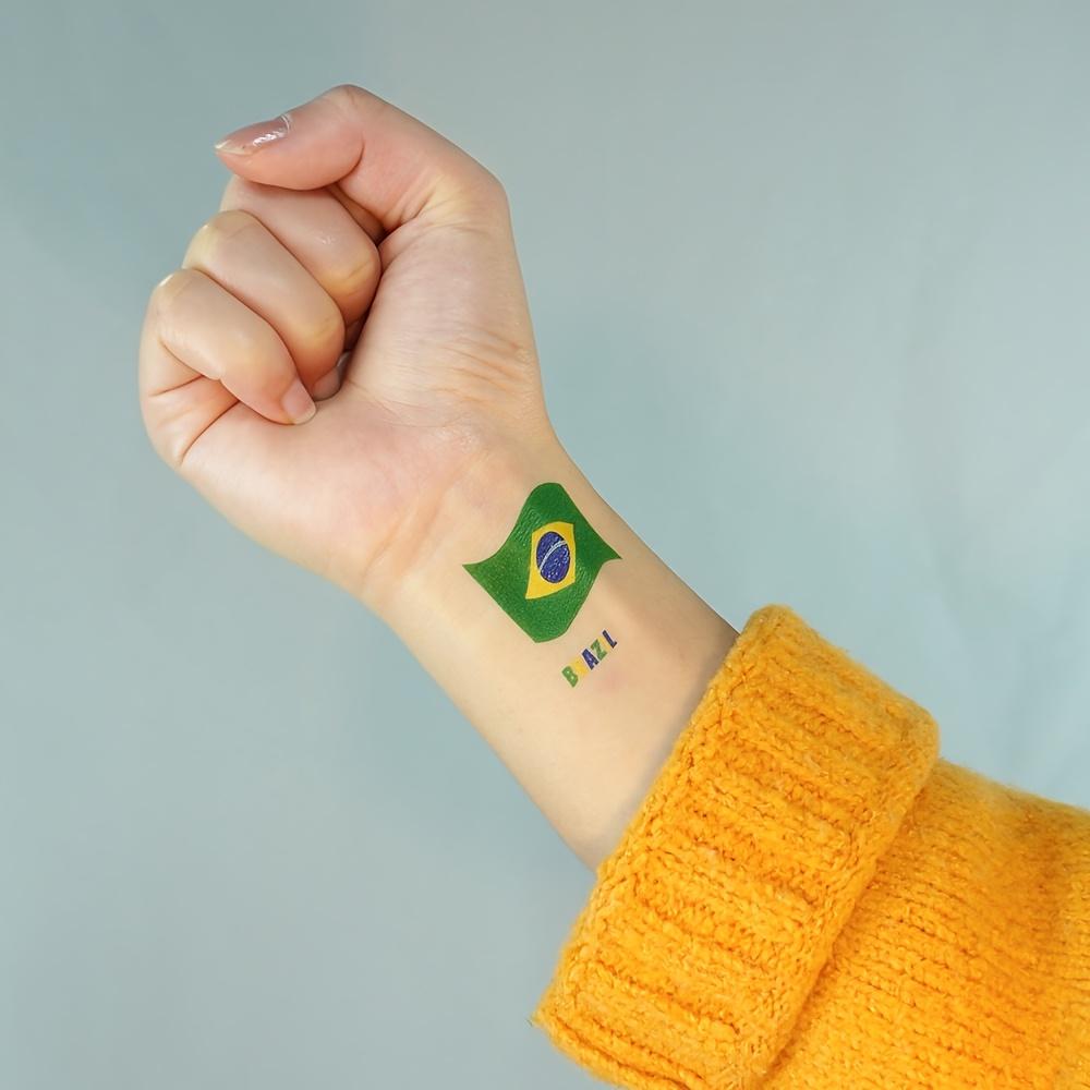 10pcs Brazil Flag Football Temporary Tattoo Stickers, Waterproof Fan Face Stickers, Body Decorative Stickers for Sports Events,