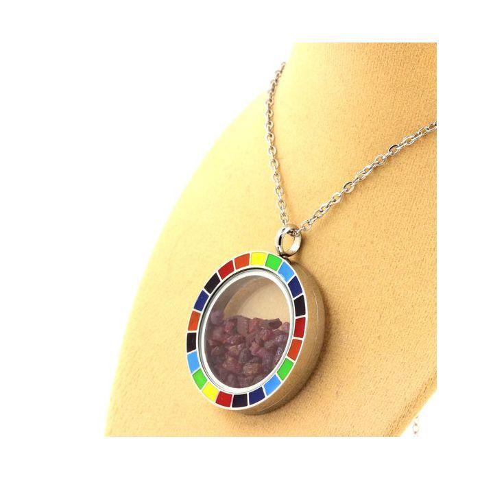 Pierres et Minéraux. Collier Rubis brut. Modèle Arc-en-ciel.