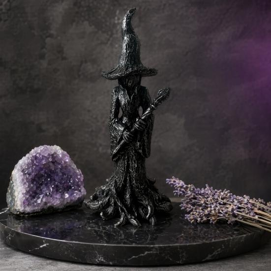 Witch Statue, Gothic Halloween Resin Witch Figurine, Dark Fantasy Ornament for Desktop, Bookshelf, Home, Office Decor