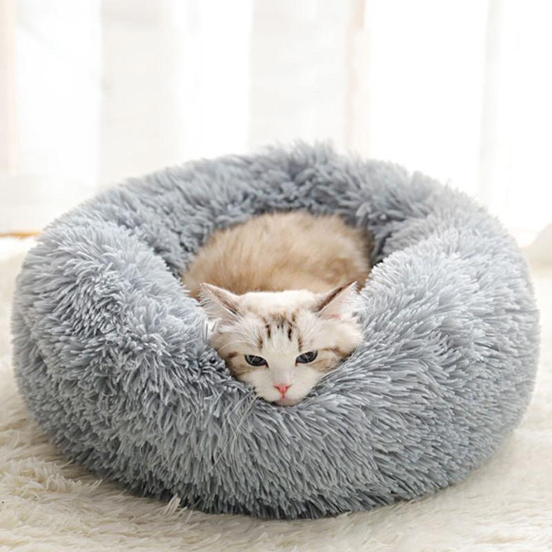 Okrągły pluszowy szczeniak Sfinks łóżko dla kota głębokie spanie legowiska dla kotów Gotas Katten Kedi Garfield Nest Sofa mascotas Materiały Produkty