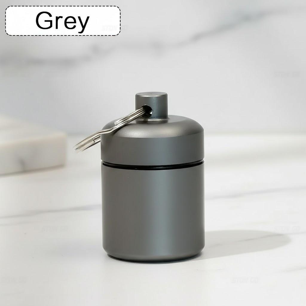 

Portable Aluminum Pill Keychain Holder Waterproof Pill Box Accessory for Daily Use Travel Health Care Essentials серый
