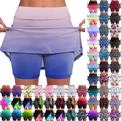 Kadınlar için elastik Yoga Pantolon-Etekler Baskı Atletik Şort Hafif Yüksek Bel Sıska Katı Joggers