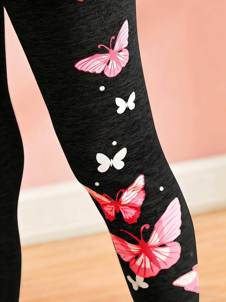 Girls Butterfly Printed Leggings Pants, Stretchy Opaque Activewear for School & Sports, Kids 3T-7Y