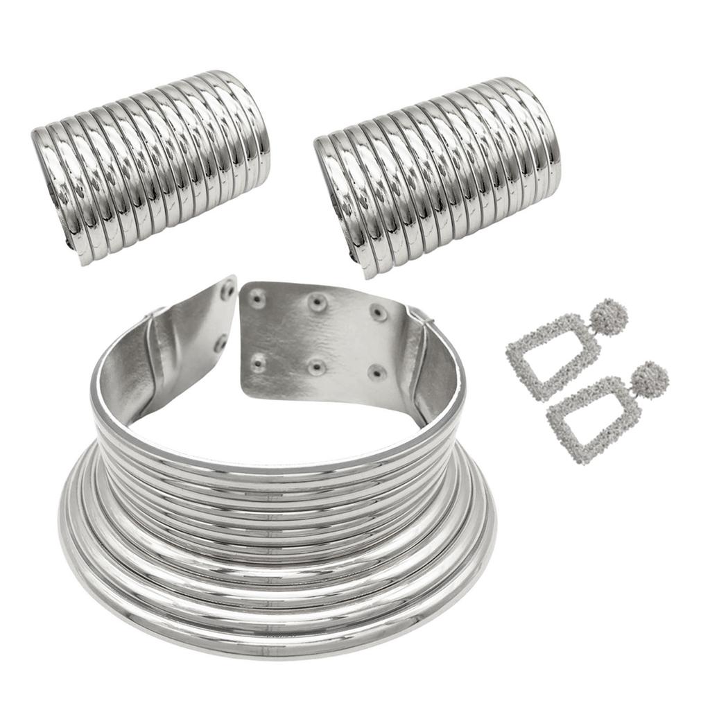 Stylish Golden Necklace Set Inspired by Long Neck Tribe Trend Setting Ethnic Choker and Ear Pendant Set for Fashionistas