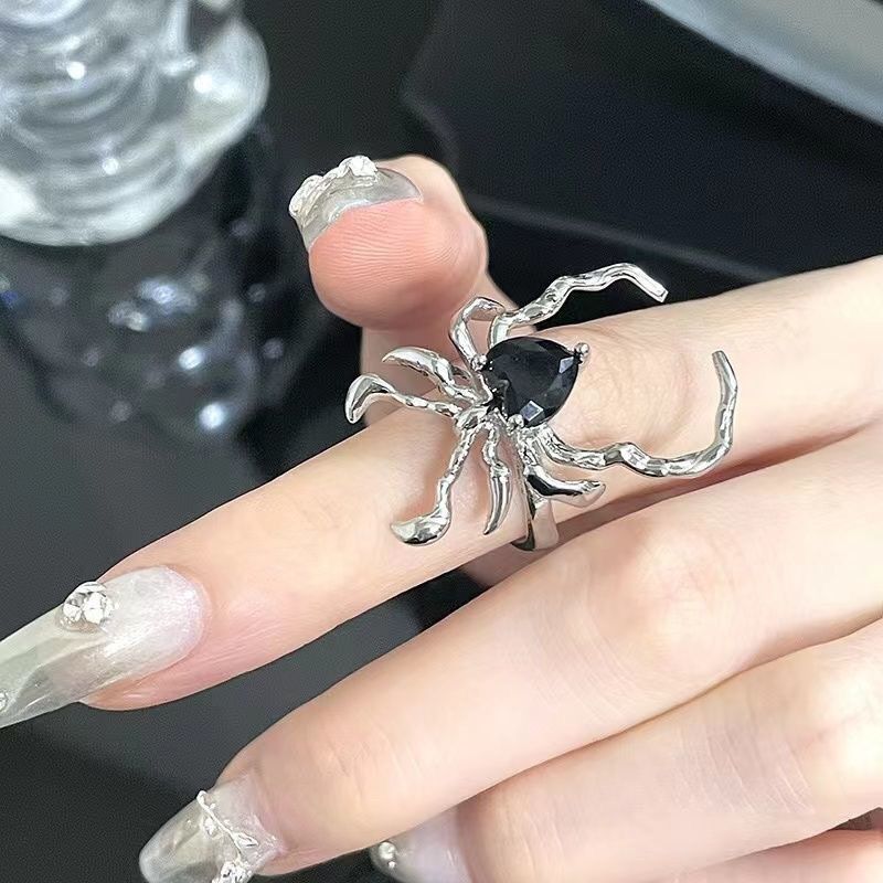 Dark retro black versatile spider nail ring niche design high sense cold wind opening personalized ring