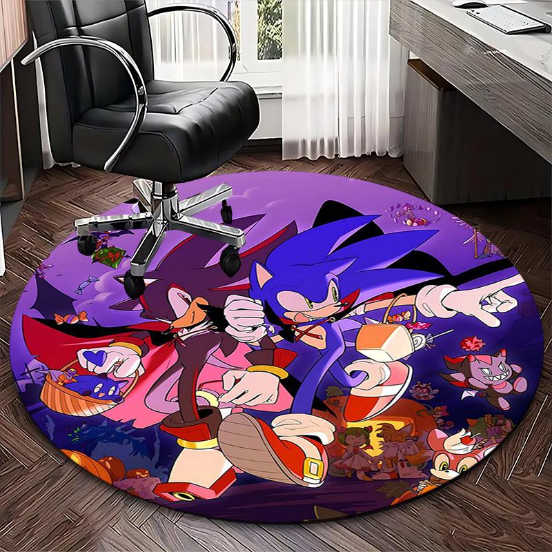 1pc Sonic & Shadow Halloween Edition Round Carpet, Office Chair Mat, Non-Slip Rug, Seasonal Gift for Home Decor, Suitable for Office, Living Room, Bed