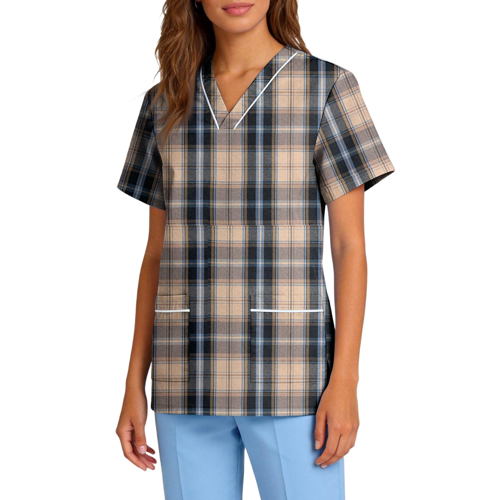 

Women s V-Neck Short Sleeve Workwear Top with Pockets & Moisture Wicking Fabric L
