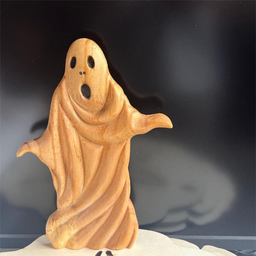 Halloween Ghost Ornament Outdoor Halloween Decor Spooky Halloween Ghost Sculpture Wood Carving Statue for Home Desktop