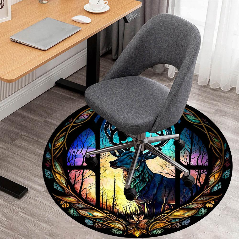 1pc Deer Window Round Chair mat office Area Rug - Non-Slip, Floor Mat for Office, Bedroom, Ideal home decor gift c0112042