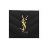 Saint Laurent YSL Monogram Gold Logo Grainy Embossed Quilted Zipper Leather Wallet Card Holder Women wallet Black 612808-BOW01-1000