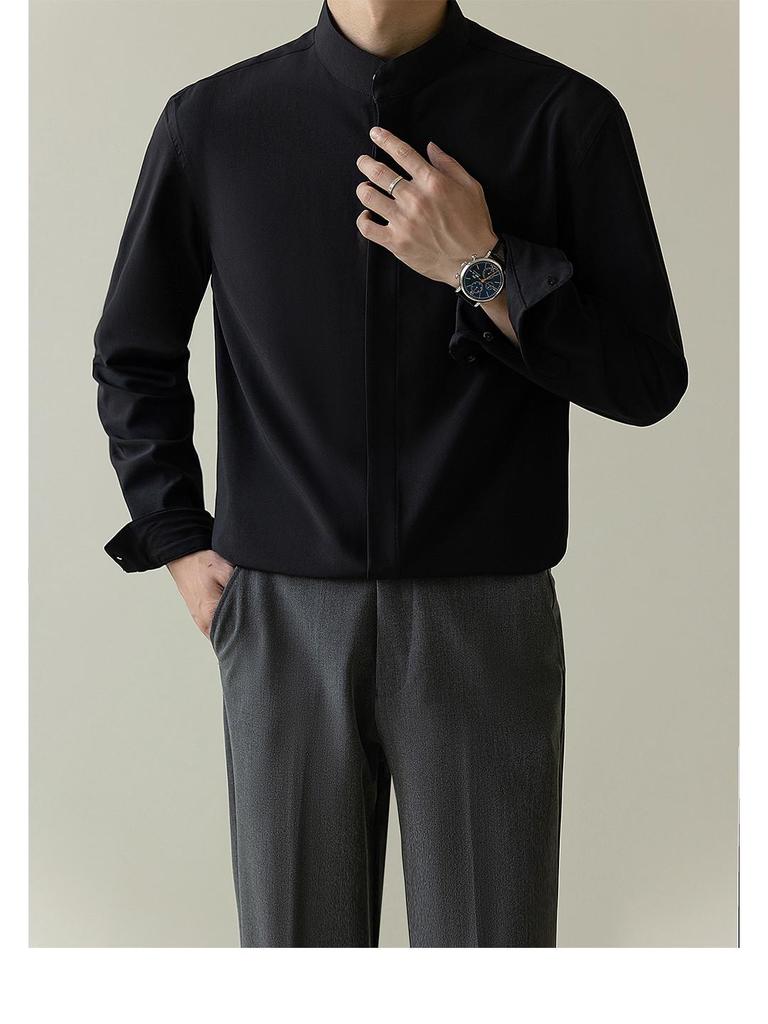 Men's Autumn Light Mature Style Non-Iron Slim-Fit Korean Ice Silk Long-Sleeved Shirt