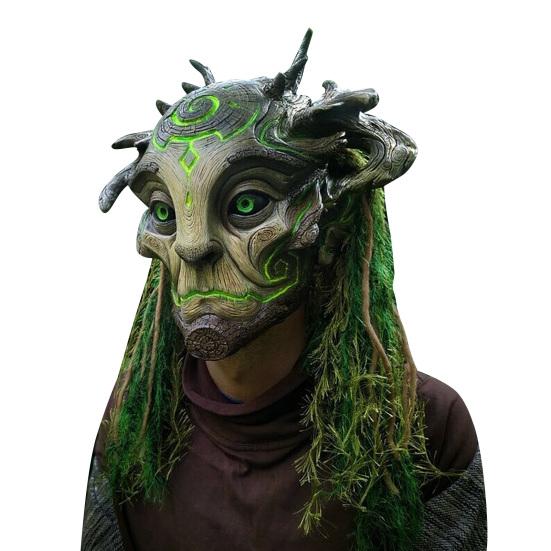 Vollkopfmaske Dehnbar Realistisch Halloween-Zubehör Lustiger Karneval Latex Grüner Waldelf