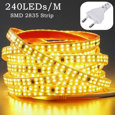 30~0.5m Double Row SMD 2835 LED Strip 240LEDs/M AC220V Flexible Cuttable Soft Lamp Warm/Neutral/White Light Decor Light