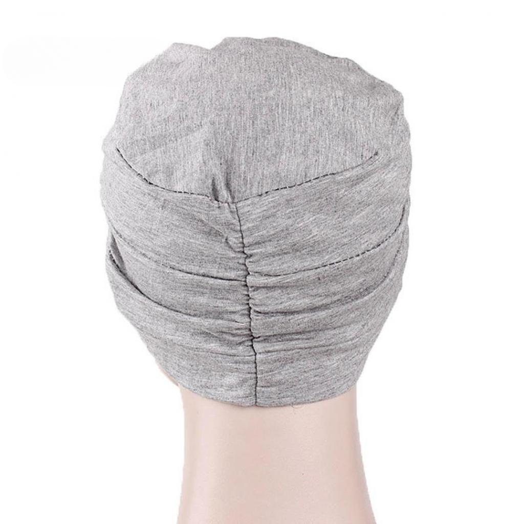 Solid Color Men Women Pleated Cotton Beanie Cap Hair Loss Sleeping Chemo Hat EMA