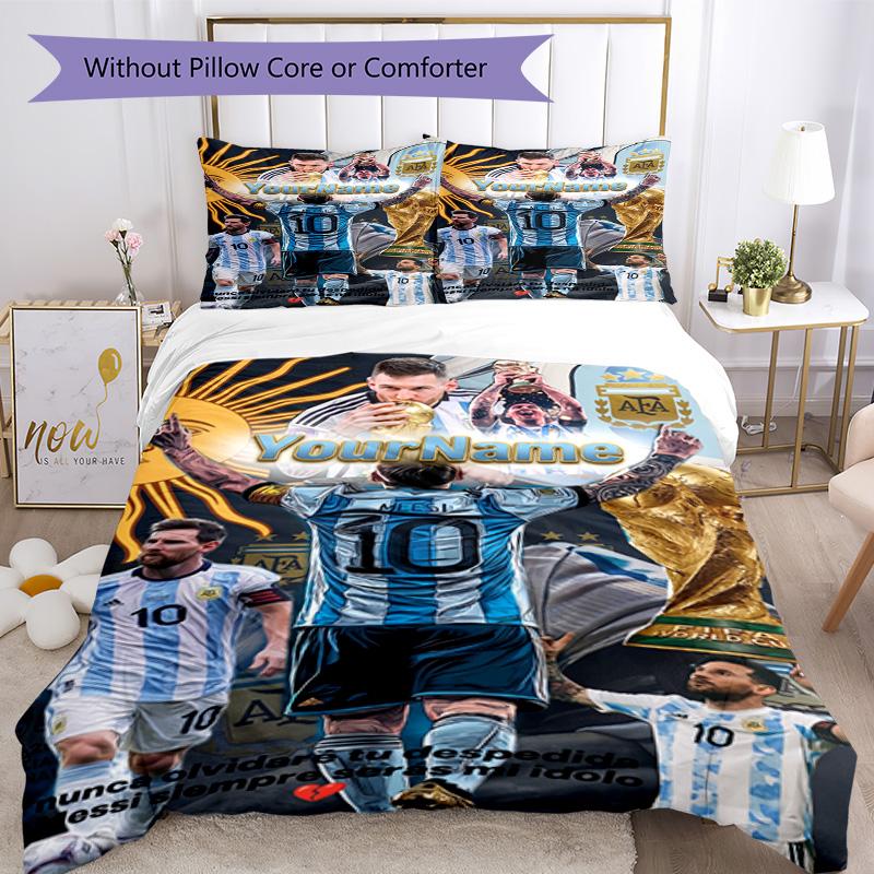 Messi 360 Customize your name Bedding Set Breathable Duvet Cover with Pillowcases Home Decoration Birthday Gift