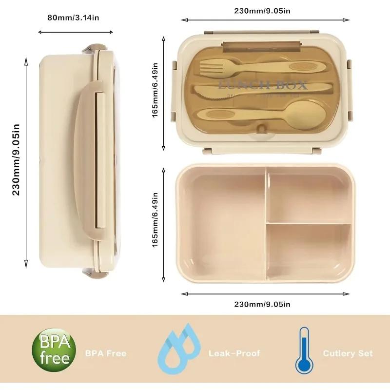 

1pc Insulated Lunch Box With Compartments & Leak-proof Lid, Kitchen Storage Container ,1200ml Lunch Box Adults with Cutlery розовый