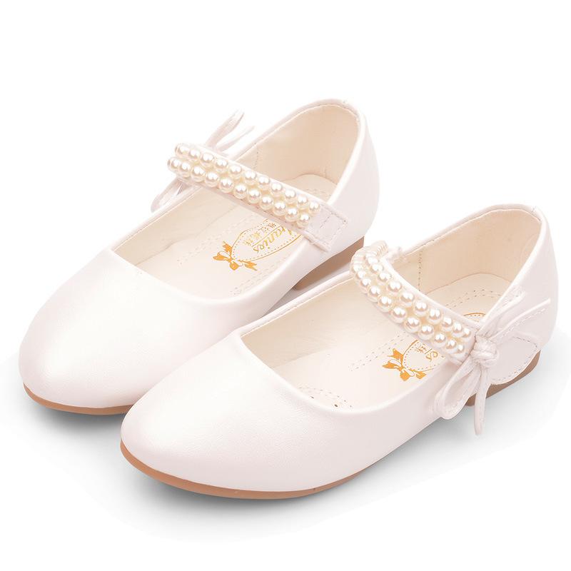 

Spring New Girls Leather Shoes Children s Flat White Shoes Girls Flower Pearls Girls School Party Dress Shoes Boat Shoes 38(insole 22.8cm) білий