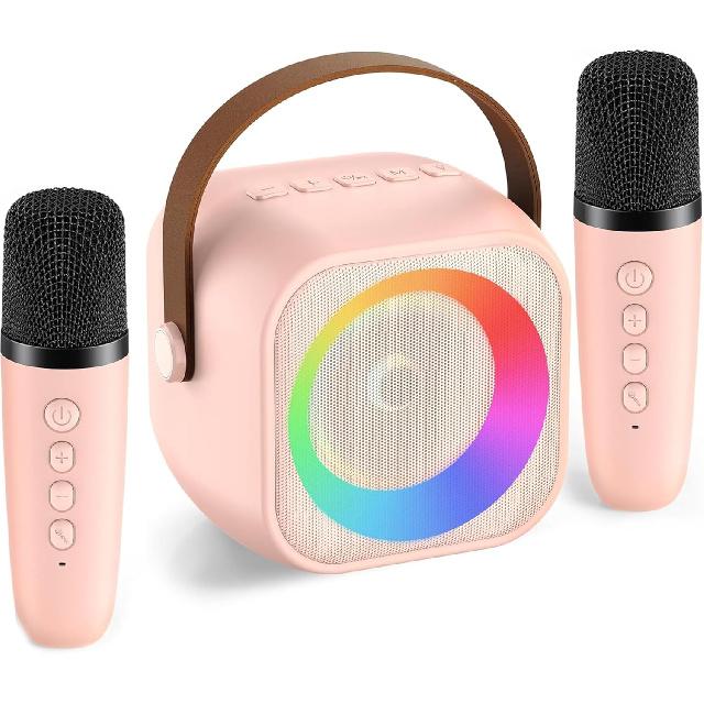 Karaoke Machine for Kids Adults, Mini Portable Bluetooth Karaoke Speaker with 2 Wireless Microphone and Lights, Birthday Gifts for Girls Ages 4, 5,