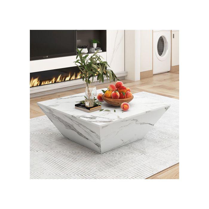 Table Basse Moderne - MUVOE - Trapézoïdale - Marbre Blanc Plaqué - 70x70x37cm - Design Contemporain