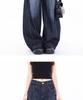 Unisex Vintage Curved-Leg Jeans, Spring/Autumn, High Street Loose Wide-Leg Floor-Length Pants