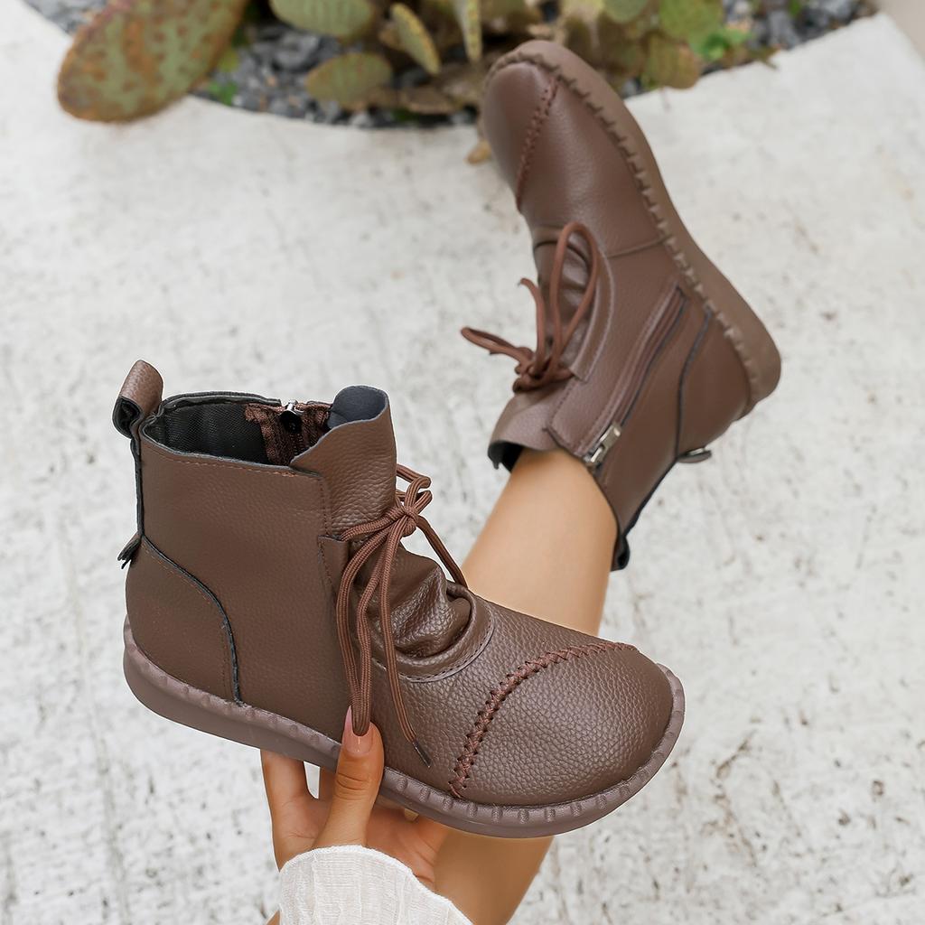 New Women Fashion Cross-Tied Women'S Boots Daily Boots Women  Round Toe Comfortable Flat Shoes Ankle Boots  Mujer