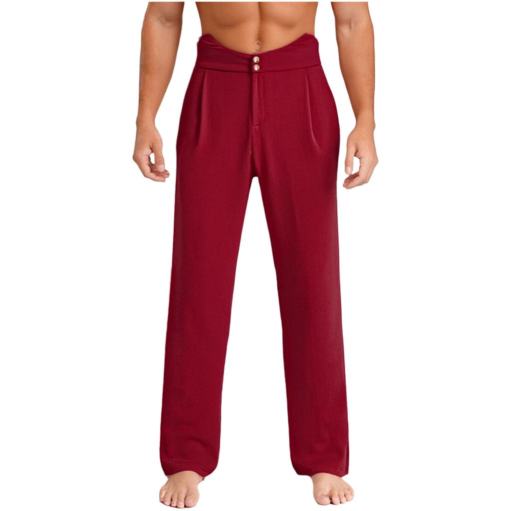 Mens Latin Ballet Dance Long Pants Back Elastic Band Side Pockets Loose Straight Trousers Rumba Dancewear