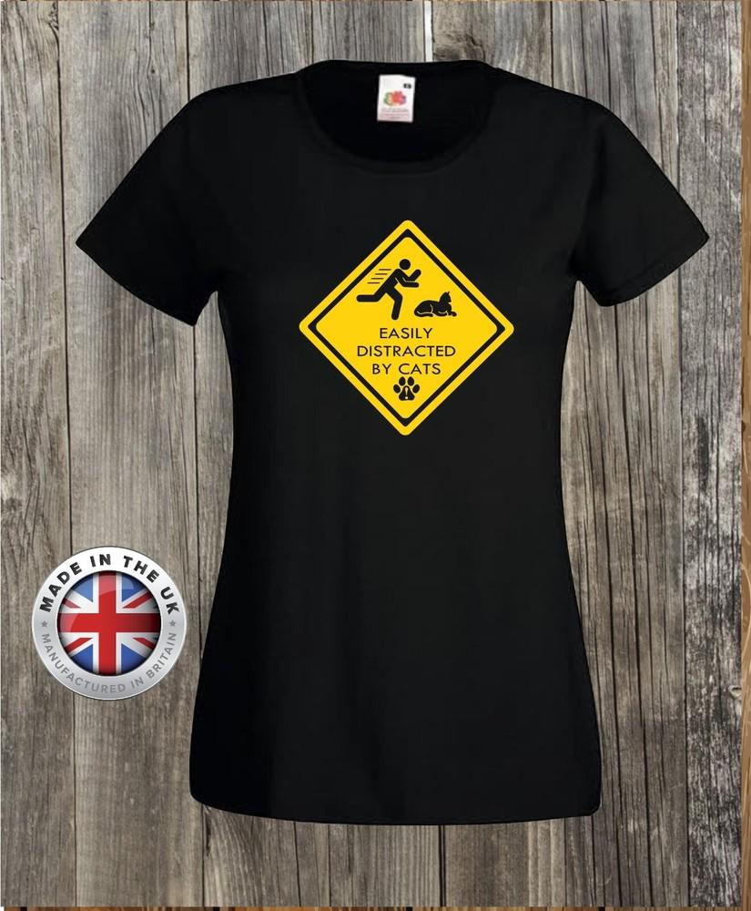 Cat t shirt  Easily distracted by cats  cat lover black t shirt,unisex fitted S