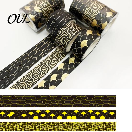 Scrapbooking Supplies 3 Rolls Golden Foil Washi Tape, Retro Plaid Leaf Pattern Decorative Lightweight Tape Masking Adhesive for DIY Crafts,