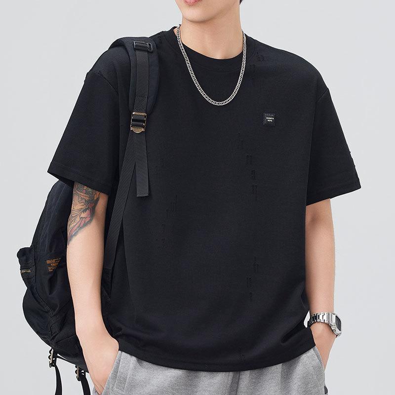 Mens Latest Summer Relaxed Fit Round Neck Short-sleeved T-shirt Thin Printed Short T-shirt