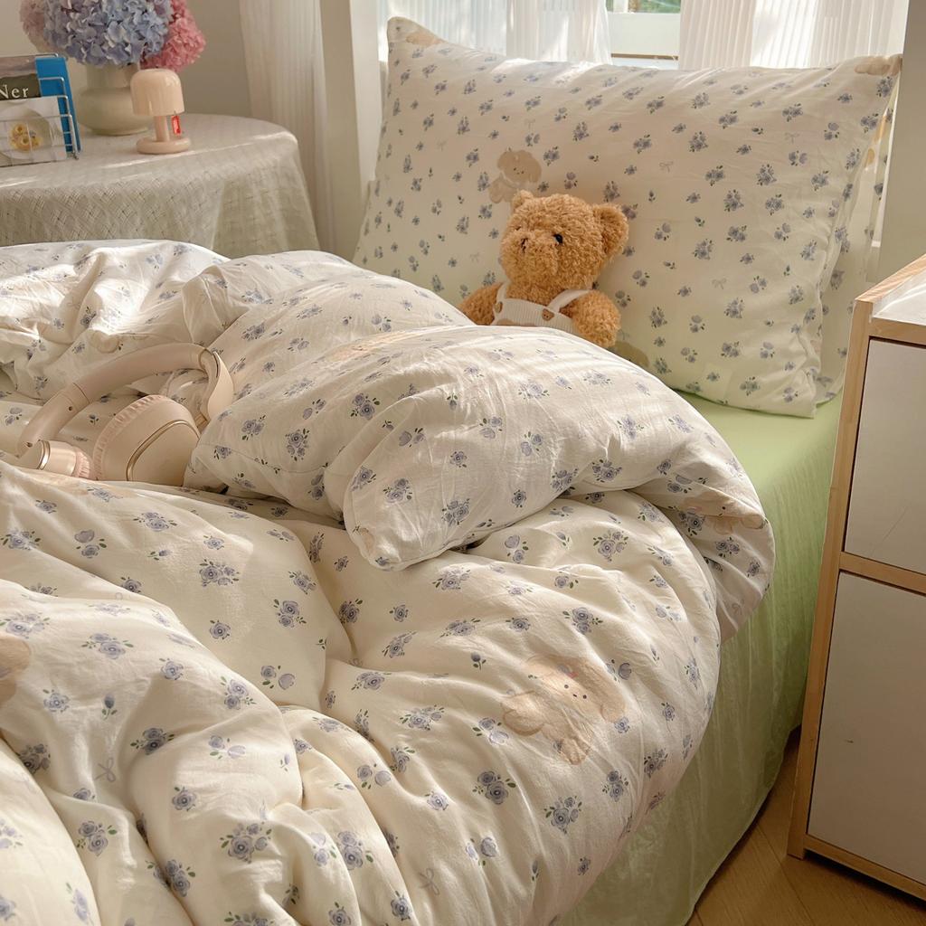 Class A Mother and Baby Grade Pure Washed Cotton Four-piece Set Ins Small Fresh Bed Sheet Quilt Cover Student Dormitory Style Bedding Set