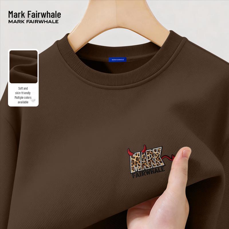 MARK FAIRWHALE 300G Heavyweight Men's Vintage Letter Print Round Neck Sweatshirt