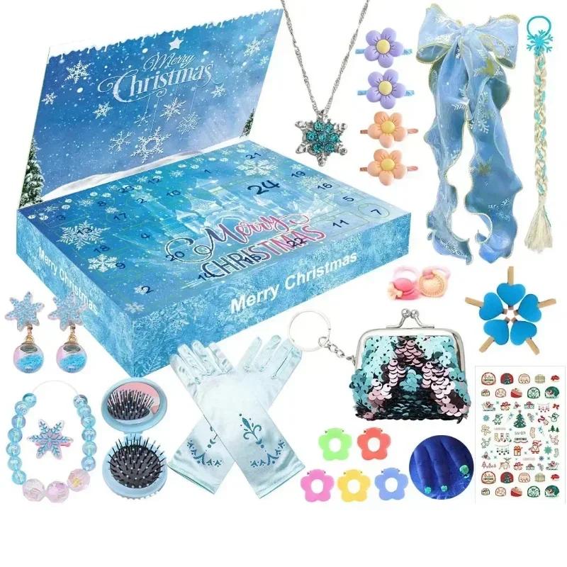 Christmas Advent Calendar Box 24pcs Princess Pretend makeup set jewelry cute toys snowman elk Blind box for Girls Christmas Gift