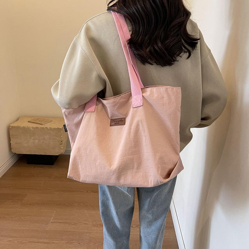 Solid Color Tote Bag Women's Large Capacity Shoulder Bag Student Classes Book Bag