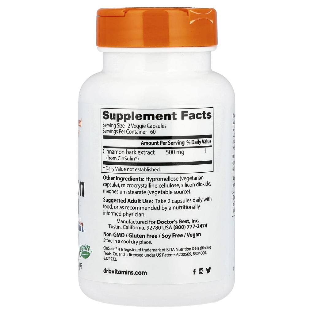 Doctor'S Best, Cinnamon Extract with Cinsulin®, 120 Veggie Caps (250Mg per Capsule)