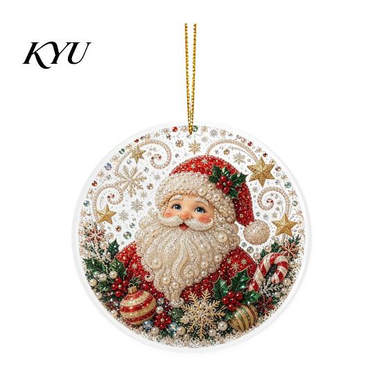Office Holiday Decorations Christmas Acrylic Hanging Ornament, 2D Flat Double Side Printed Personalized Gifts Santa Snowman Pendant for Tree