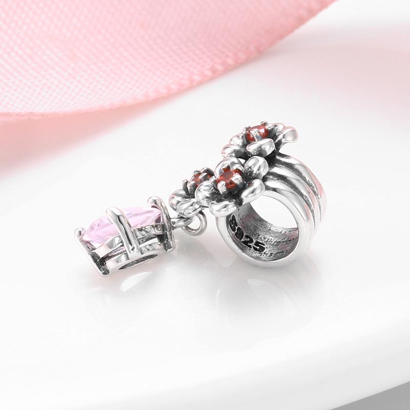 S925 Sterling Silver Diamond Beaded Pink Purple Sparkling Peach Bracelet DIY Accessories Beads