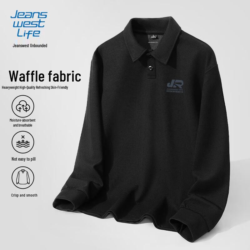 Jeanswest Life Men's Waffle Texture Long-Sleeve Polo T-shirt