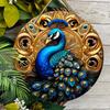 Wooden Diwali Decor Wooden Ornament - Blue Peacock Pattern Gold Background -2D Flat Products-for Door,  Farmhouse, Street, Shop, Garage, Bar,
