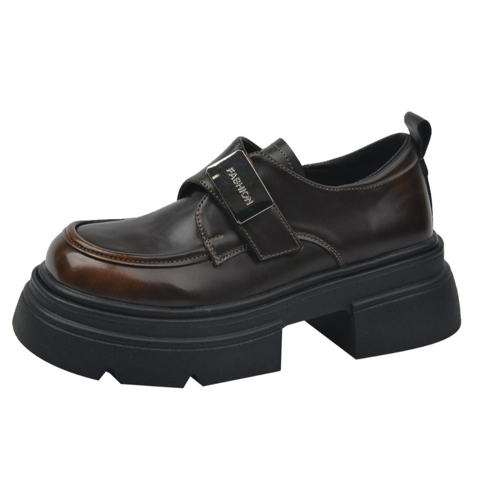 Design Sense Small Leather Shoes Women's Spring New Versatile Retro Thick-soled Thick Heel