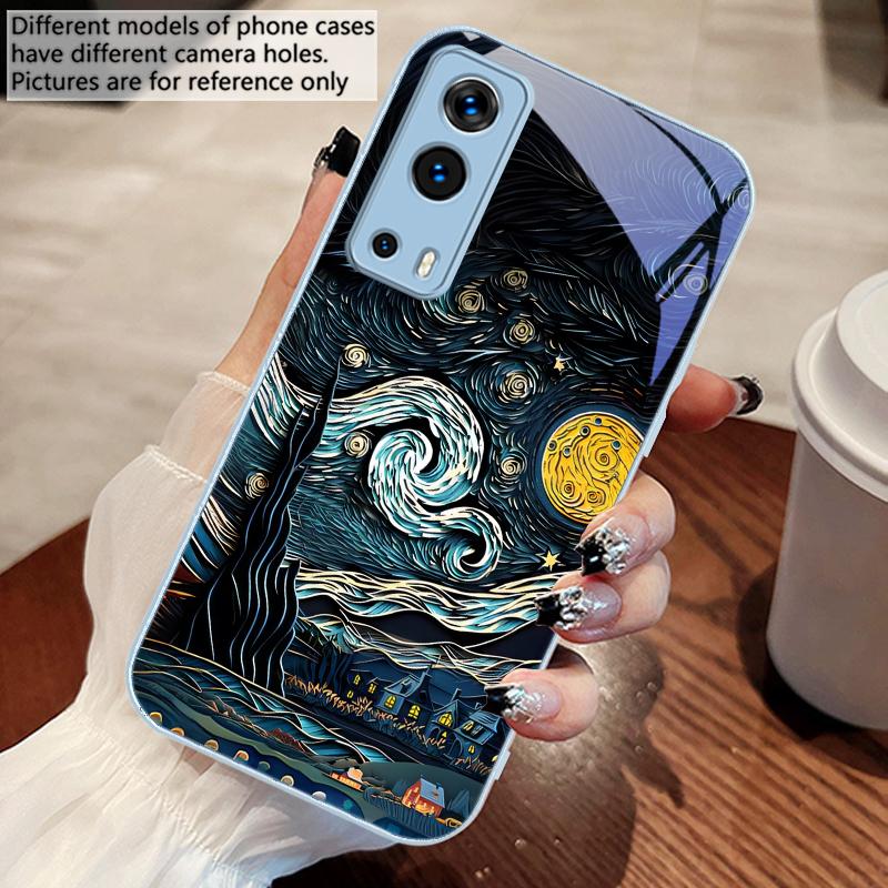 Oil Painting Starry Sky For Vivo Y76 16 55 V29 Lite 5G 25 23 30 iQOO Z9X 12 Pro Neo X200 100 90 60 Tempered Glass Phone Case