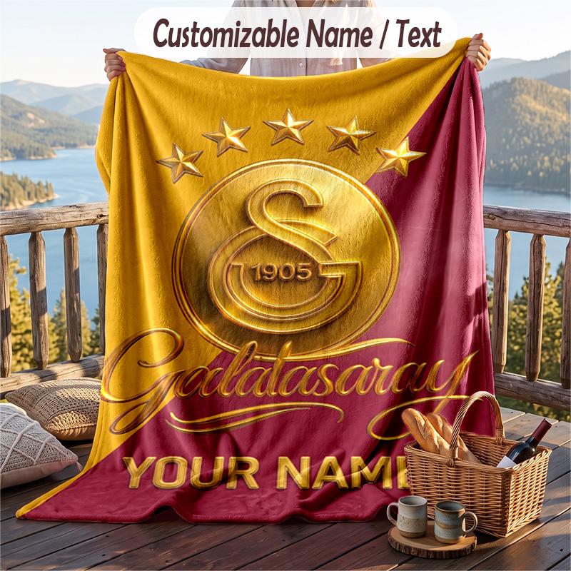 Flannel Blanket Galatasaray FC Print Custom Name Text Soft Throw for Sofa Bed