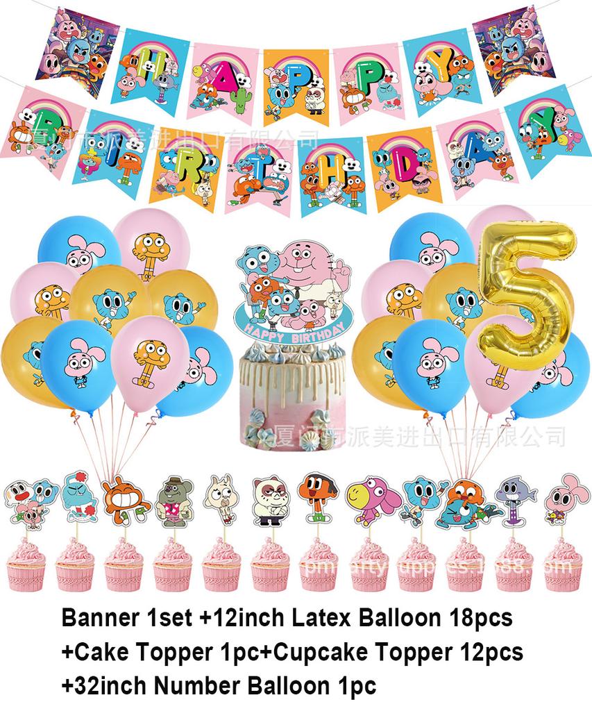 Cartoon Comedy G-Gumball Birthday Party Decorations Colorful Number Balloon Cake Topper Amazing World Party Supplies Kid Gifts