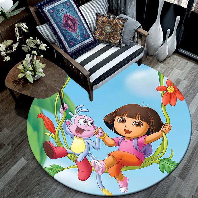 Dora the Explorer Round Area Rug,Carpet Rug for Living Room Bedroom Sofa Playroom Decor,Non-slip Floor Mat