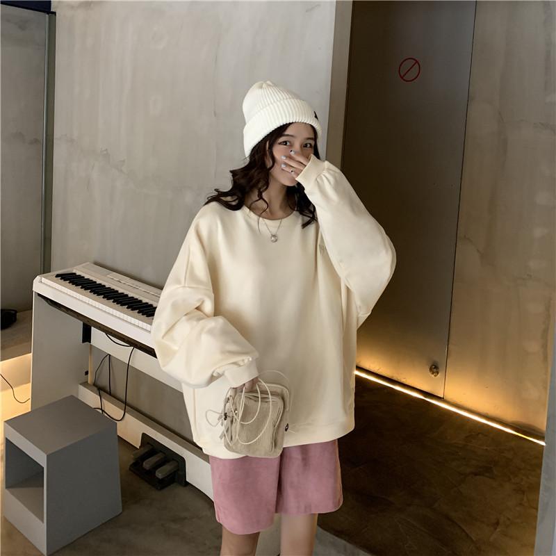 

Женские свободные свитера с длинным рукавом и круглым вырезом, женские топы, однотонные толстовки XL абрикосовый