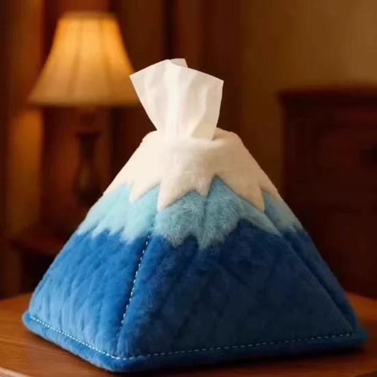 Tissue Box, Mountain Design, Soft Plush Storage Organizer, Multi-Purpose Foldable Tissue Holder for Home Office Car