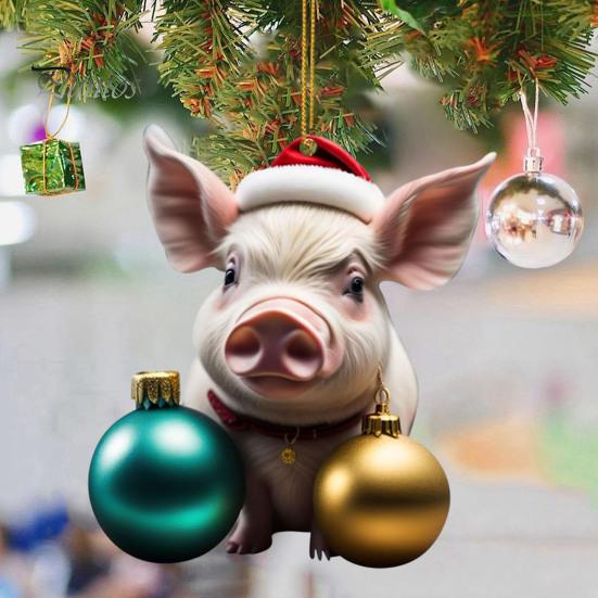 Christmas Pendant Adorable Cartoon Pig Shape Xmas Tree Hanging Ornament for Home Festive Decorations