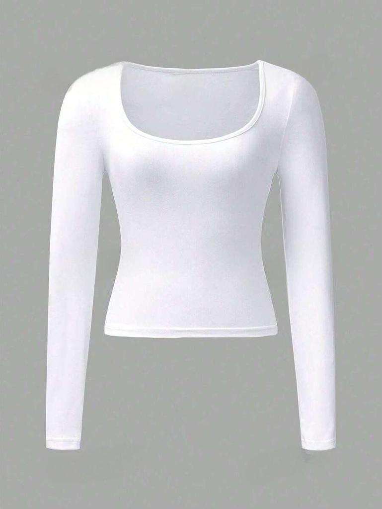 2024 Women's Y2K Slimming Solid Color U-Neck Long-Sleeve Top