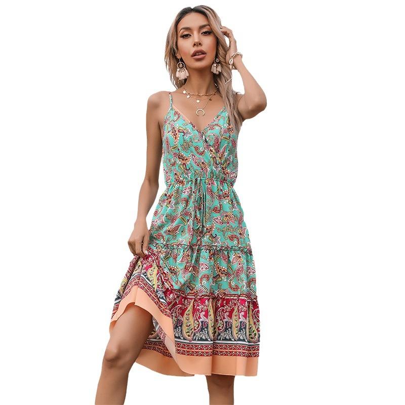 Suspender Fungus Edge Sexy Retro Paisley Print Short Dress