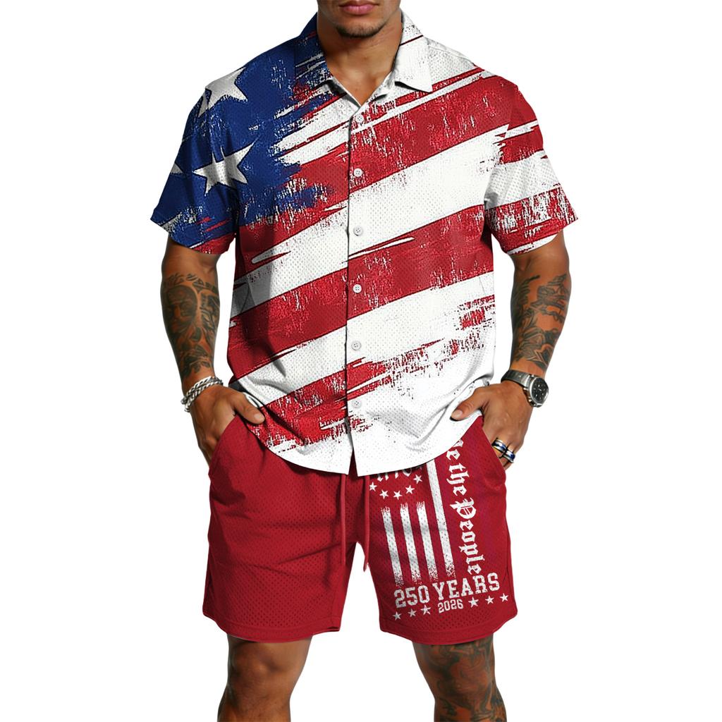 Men's Casual Lightweight Breathable Short-Sleeve Shirt And Shorts Set