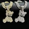 Herren Hip Hop Voll Diamant Cuban Link Kette mit kleinem Bären Anhänger